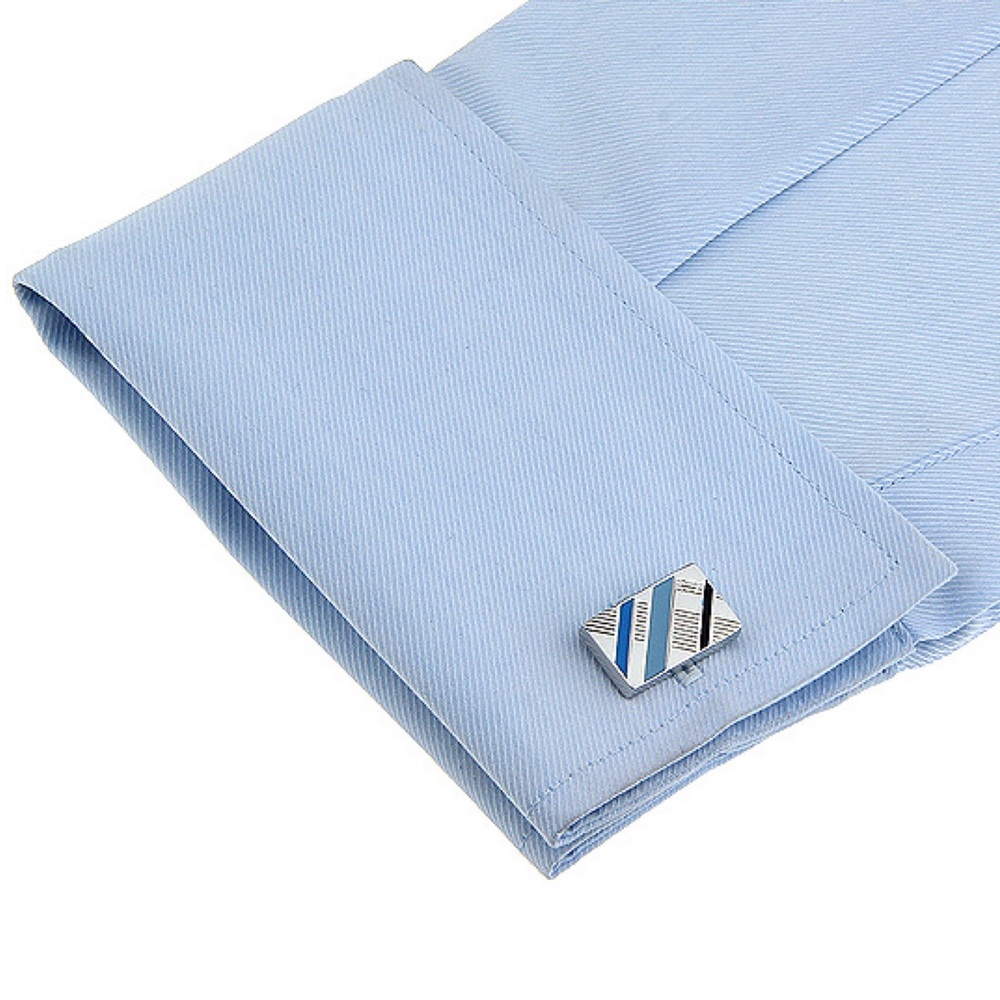 Classic Blue, Silver and Black Stripe Cufflinks - Picture 2 of 8